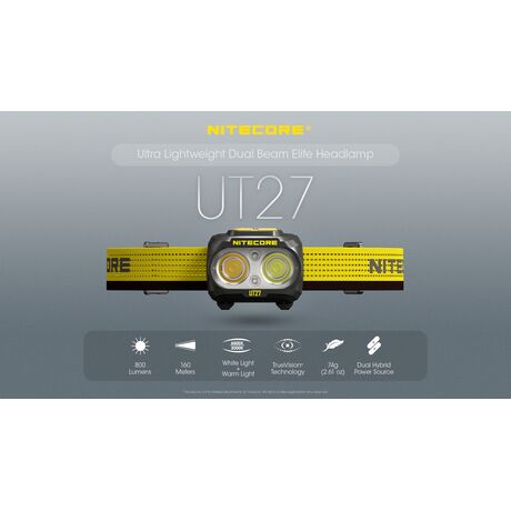 ΦΑΚΟΣ LED NITECORE HEADLAMP UT27 Pro White 800Lumens + 2x HBL1300Lion Battery