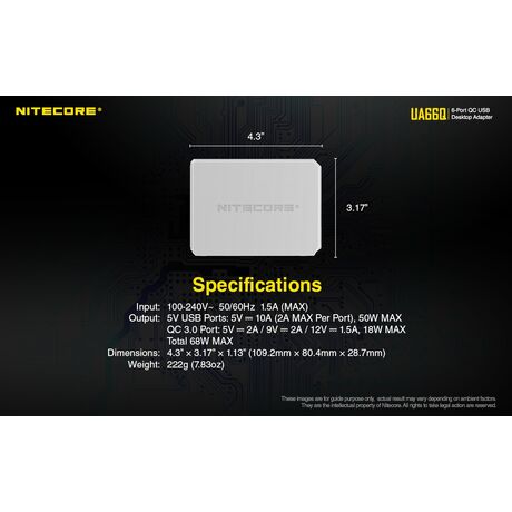 ΤΡΟΦΟΔΟΤΙΚΟ USB, NITECORE UA66Q desktop adaptor, 5V/10A, 68w Max,  High speed charging